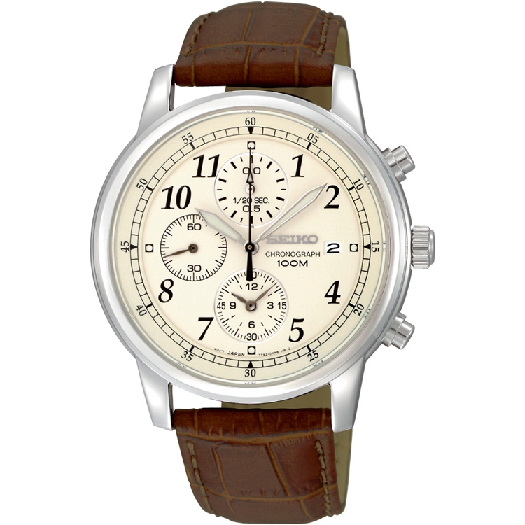 Seiko chronograph leather strap deals