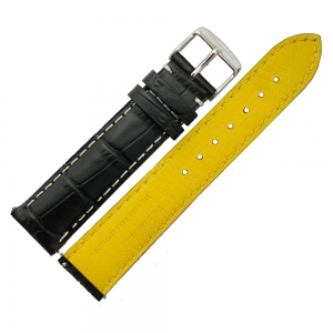 Fromanteel Alligatorgrain Uhrenarmband Schwarz mit Weisser Naht L/XL