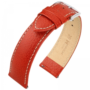 Hirsch Kansas Uhrenarmband Kalbsleder Büffelstruktur Rot mit Weisser Naht