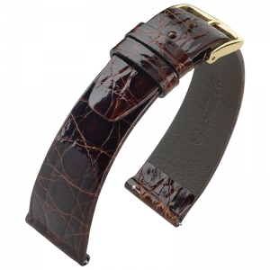 Hirsch Prestige Uhrenarmband Glänzendes Krokodilleder Braun