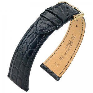 Hirsch Regent Uhrenarmband Alligatorflanken-Leder Matt Schwarz