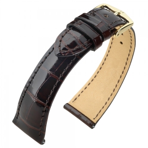 Hirsch Berlin Louisiana Uhrenarmband Alligator Glänzend Braun - 12mm