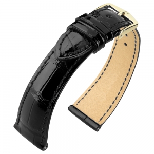 Hirsch Berlin Louisiana Uhrenarmband Alligator Glänzend Schwarz