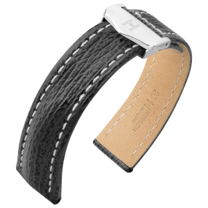 Hirsch Navigator Uhrenarmband für Breitling Faltschliesse Haifischleder Schwarz 20-18