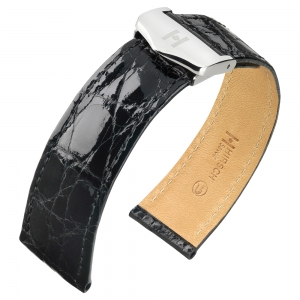 Uhrenarmband für Cartier Tank mit Faltschliesse - Hirsch Savoir Caiman Krokodil Schwarz