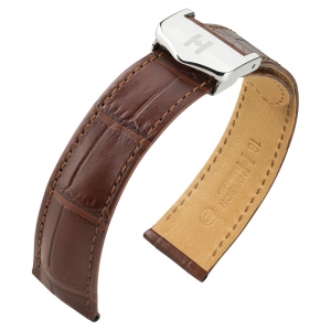 Uhrenarmband für Baume & Mercier Hampton mit Faltschliesse - Hirsch Momento Louisiana Alligator Matt Braun - 18/16 mm