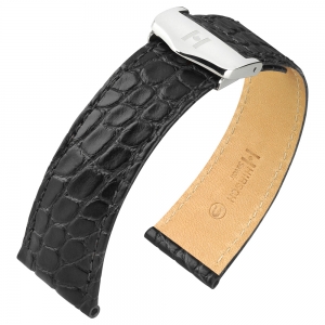 Uhrenarmband für Cartier Tank mit Faltschliesse - Hirsch Savoir Alligator Flankleder Schwarz