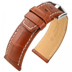 Hirsch Tritone Uhrenarmband Louisiana Alligator Halb-Matt Goldbraun