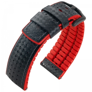 Hirsch Ayrton Performance Uhrenarmband Schwarz / Rot / Leder / Kautschuk 300m WR