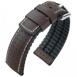 Hirsch Tiger Performance Uhrenarmband Schwarz / Braun / Kautschuk / Leder 300m WR