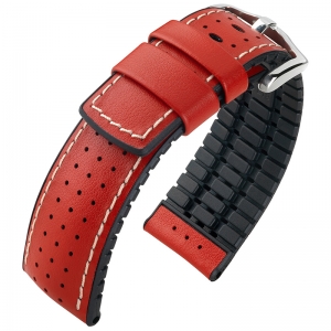 Hirsch Tiger Performance Uhrenarmband Schwarz / Rot / Kautschuk / Leder 300m WR