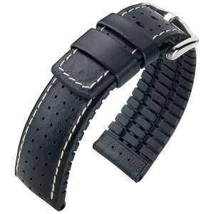 Hirsch Tiger Performance Uhrenarmband Schwarz / Kautschuk / Leder 300m WR