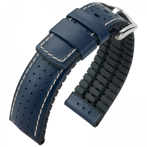 Hirsch Tiger Performance Uhrenarmband Schwarz / Blau / Kautschuk / Leder 300m WR