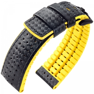 Hirsch Ayrton Performance Uhrenarmband Schwarz / Gelb / Leder / Kautschuk 300m WR