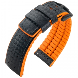 Hirsch Ayrton Performance Uhrenarmband Schwarz / Orange / Leder / Kautschuk 300m WR