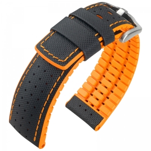 Hirsch Robby Performance Uhrenarmband Schwarz / Orange / Leder / Kautschuk 300m WR