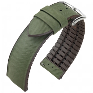 Hirsch Arne Performance Uhrenarmband Grünes Leder / Brauner Kautschuk