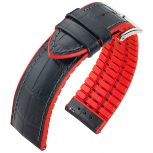 Hirsch Andy Performance Uhrenarmband Schwarz / Rot / Leder / Kautschuk