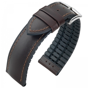 Hirsch James Performance Uhrenarmband Leder Braun/Kautschuk Schwarz 300m WR