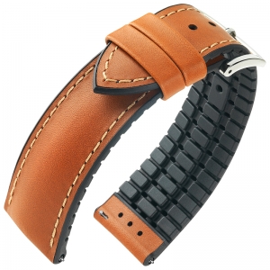 Hirsch James Performance Uhrenarmband Leder Goldbraun/Kautschuk Schwarz 300m WR