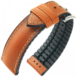 Hirsch James Performance Uhrenarmband Leder Goldbraun/Kautschuk Schwarz 300m WR