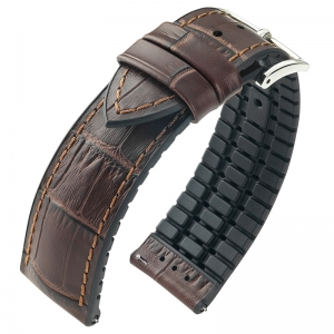 Hirsch Paul Performance Uhrenarmband Dunkelbraun / Schwarz / Leder / Kautschuk 300m WR
