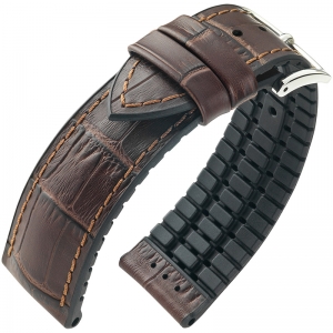 Hirsch Paul Performance Uhrenarmband Dunkelbraun / Schwarz / Leder / Kautschuk 300m WR