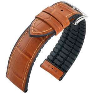 Hirsch Paul Performance Uhrenarmband Honig / Schwarz / Leder / Kautschuk 300m WR