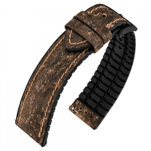 Hirsch Stone Performance Uhrenarmband Schiefer / Kautschuk - Braun