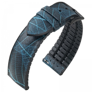 Hirsch Leaf Performance Uhrenarmband Echtes Blatt Blau / Kautschuk Schwarz