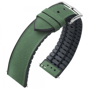Hirsch Arne Performance Recyceltes Uhrenarmband Dunkelgrün Seaqual® PET / Schwarzer Kautschuk