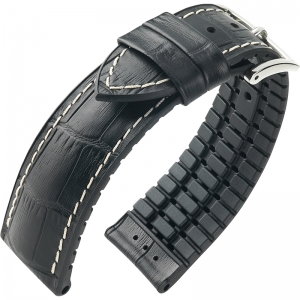 Hirsch George Performance Uhrenarmband Leder / Kautschuk / Schwarz mit Weisser Naht 300m WR