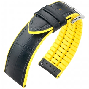 Hirsch Andy Performance Uhrenarmband Schwarz / Gelb / Leder / Kautschuk