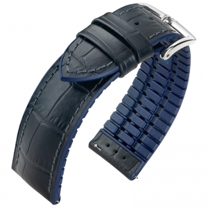 Hirsch Andy Performance Uhrenarmband Schwarz / Blau / Leder / Kautschuk