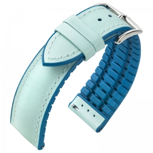 Hirsch Lindsey Performance Uhrenarmband Leder Tiffany Blue / Kautschuk Petrol