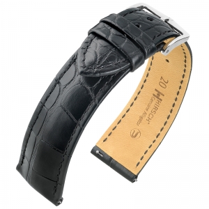 Hirsch Genuine Alligator Louisiana Uhrenarmband Alligatorleder Matt Schwarz