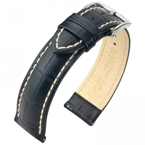 Hirsch Modena Uhrenarmband Alligatorgrain Schwarz