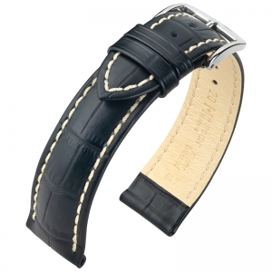 Hirsch Modena Uhrenarmband Alligatorgrain Schwarz