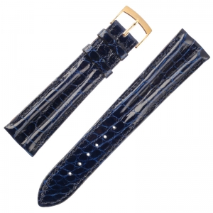 Alligatore Echtes Louisiana Alligatorleder Uhrenarmband mit Doppelwulst Blau