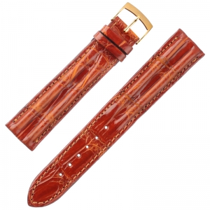 Alligatore Echtes Louisiana Alligatorleder Uhrenarmband mit Doppelwulst Cognac