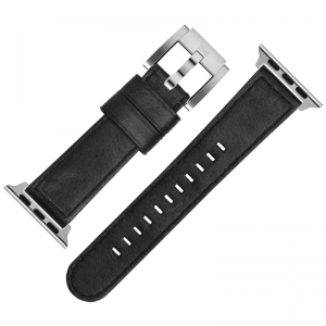 Uhrenarmband für Apple Watch Schwarzes Leder mit Schwarzer Naht 22mm