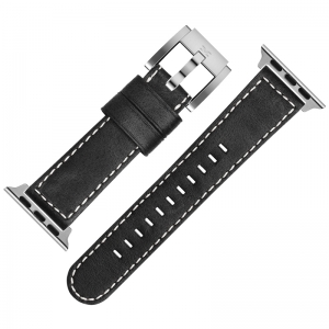 Uhrenarmband für Apple Watch Schwarzes Leder mit Weisser Naht 22mm