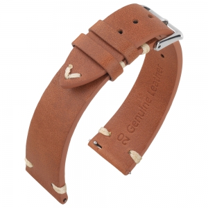 Oily Leather Vintage Leder V-Stitch Uhrenarmband Cognac
