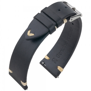 Oily Leather Vintage Leder V-Stitch Uhrenarmband Schwarz