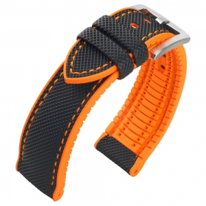Segeltuch Struktur Uhrenarmband FKM Gummi Schwarz Orange