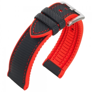 Segeltuch Struktur Uhrenarmband FKM Gummi Schwarz Rot