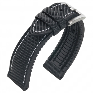 Segeltuch Struktur Uhrenarmband FKM Gummi Schwarz