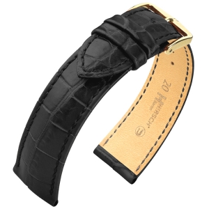 Hirsch Baron Nilkrokodilleder Uhrenarmband Schwarz Matt