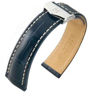 Uhrenarmband für Breitling Faltschliesse - Hirsch Navigator Louisiana Alligator Matt Blau