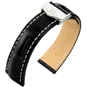 Uhrenarmband für Breitling Faltschliesse - Hirsch Navigator Louisiana Alligator Matt Schwarz